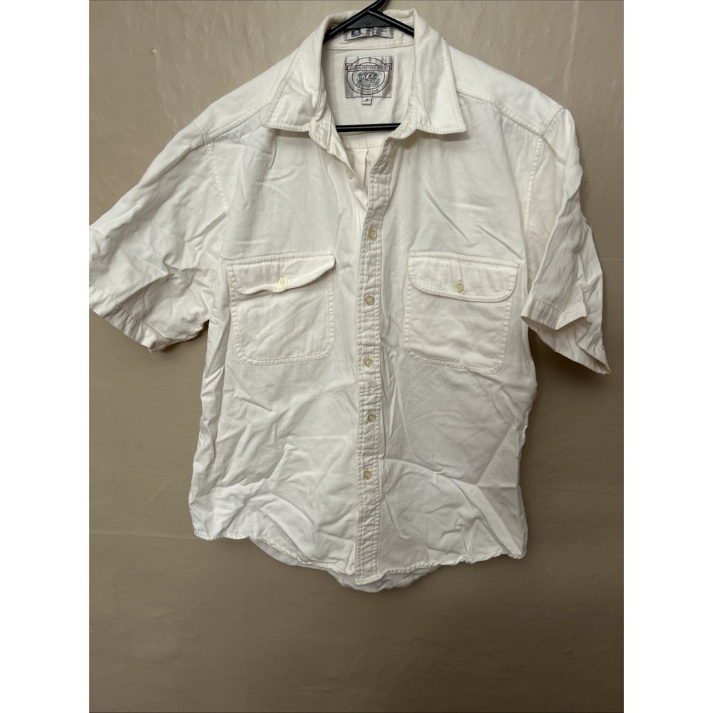 Mens‎ Vintage White Jean Shirt Short Sleeves John Ashford Sport Medium